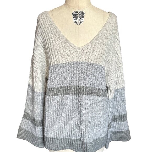 PRESS Women's cosy colour block v-neck sweater, M - Picture 1 of 7